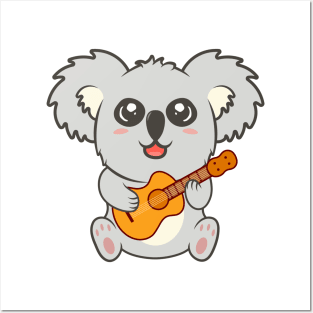 Adorable koala Playing Acoustic Guitar Cartoon Posters and Art